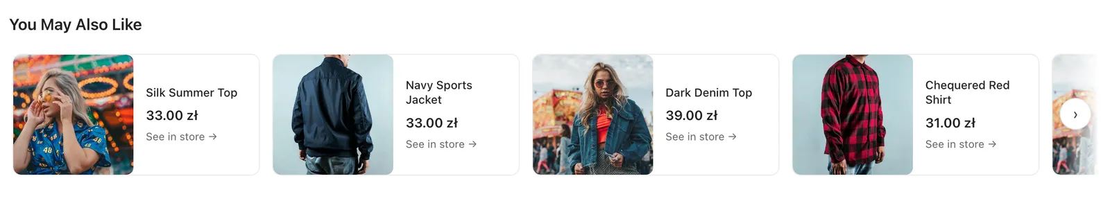 The redesigned banner ad: product cards with a photo, name and price
