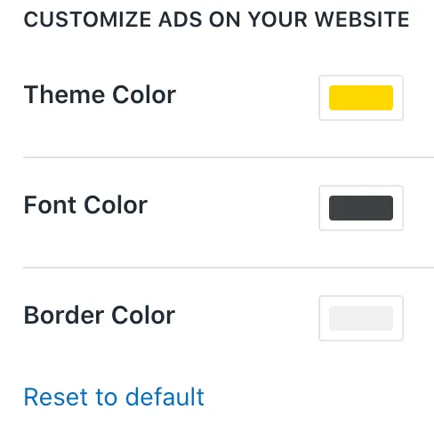 Ad colour settings: theme colour, font colour and border colour
